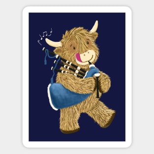 Wee Hamish The Happy Scottish Highland Cow Playing Bagpipes Magnet